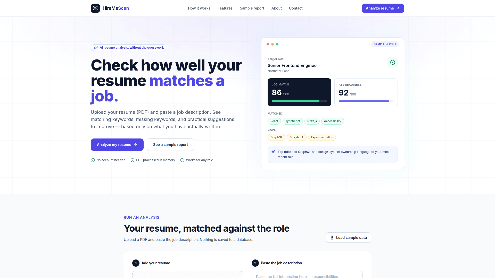 HireMeScan website screenshot at 1920 by 1080